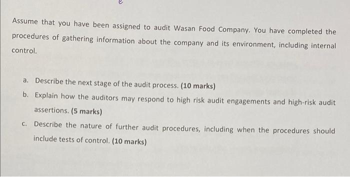 Assume That You Have Been Assigned To Audit Wasan Food Company You Have Completed The Procedures Of Gathering Informati 1