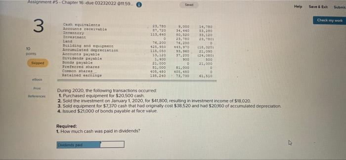 55ment Chapter 16 Due 0323202201159 Sved Help Save Exit Submit Check My Work 3 Instant Brake Inc S Comparative Balanc 2
