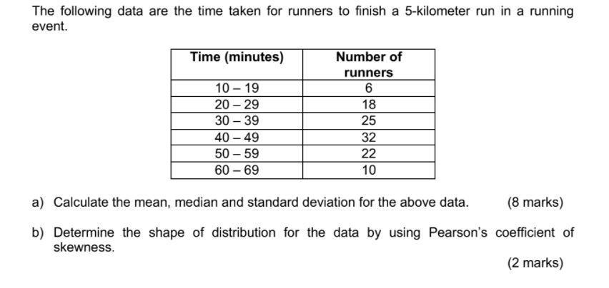 The Following Data Are The Time Taken For Runners To Finish A 5 Kilometer