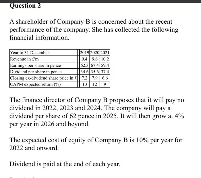 Question 2 A Shareholder Of Company B Is Concerned About The Recent Performance Of The Company She Has Collected The Fo 1