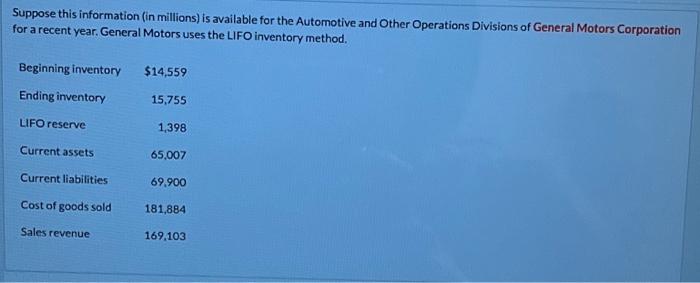 Suppose This Information In Millions Is Available For The Automotive And Other Operations Divisions Of General Motors 1