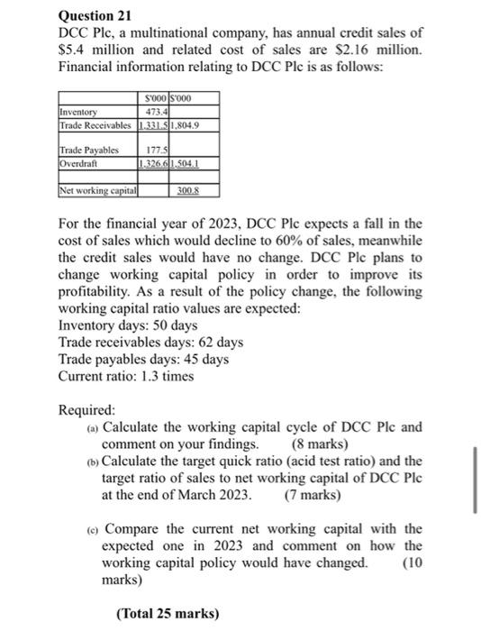 Please Can You Help Me Answer This Past Paper Question On Ratios Includes Working Capital Cycle Acid Test Ratio Ratio 1
