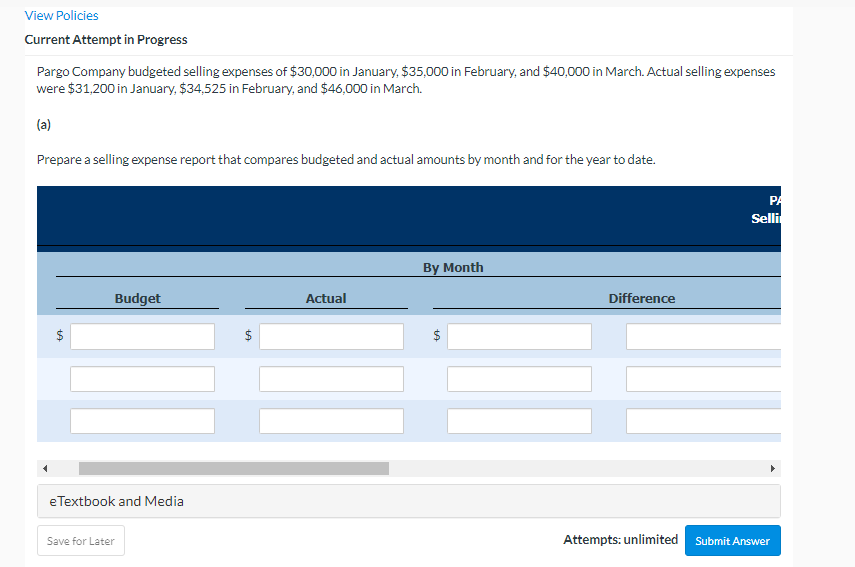 View Policies Current Attempt In Progress Pargo Company Budgeted Selling Expenses Of 30 000 In January 35 000 In Febr 1