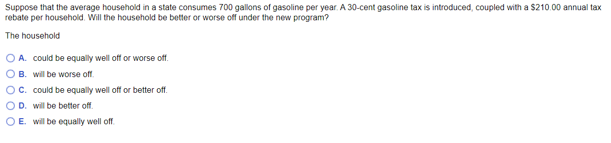 Suppose That The Average Household In A State Consumes 700 Gallons Of Gasoline Per Year A 30 Cent Gasoline Tax Is Intro 1