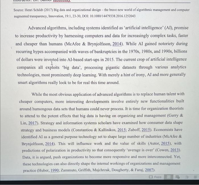 Source Henri Schildt 2017 Big Data And Organizational Design The Brave New World Of Algorithmic Management And Comp 1