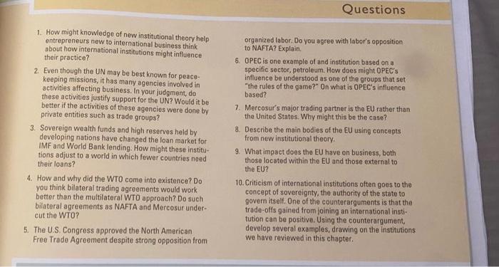 Questions 1 How Might Knowledge Of New Institutional Theory Help Entrepreneurs New To International Business Think Abou 1