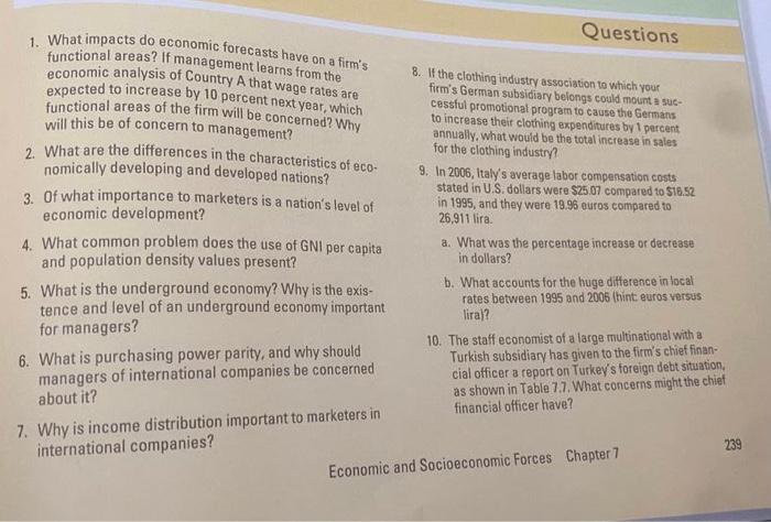 Questions 1 What Impacts Do Economic Forecasts Have On A Firm S Functional Areas If Management Learns From The Economi 1