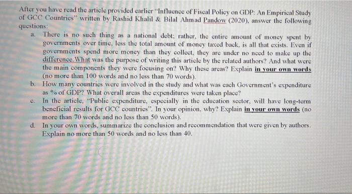 W Kaha Kaalu Bila Alba After You Have Read The Article Provided Earlier Influence Of Fiscal Policy On Gdp An Empiric 1