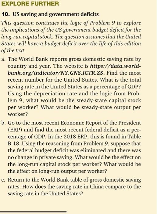 Explore Further 10 Us Saving And Government Deficits This Question Continues The Logic Of Problem 9 To Explore The Impl 1