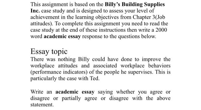 This Assignment Is Based On The Billy S Building Supplies Inc Case Study And Is Designed To Assess Your Level Of Achiev 1