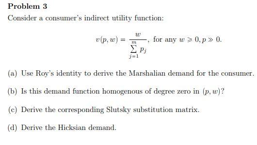 A Comsumer S Indirect Utility Fuction 1