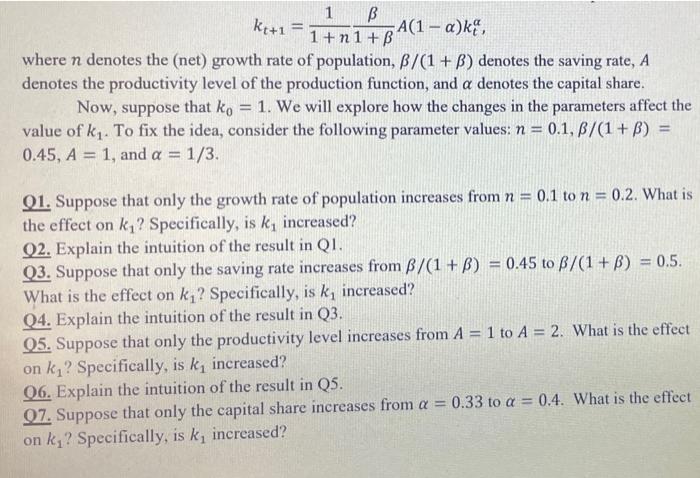 1 N1464 1 A Ke 1 B Kt 1 A A Where N Denotes The Net Growth Rate Of Population B 1 B Denotes The Saving Rate 1