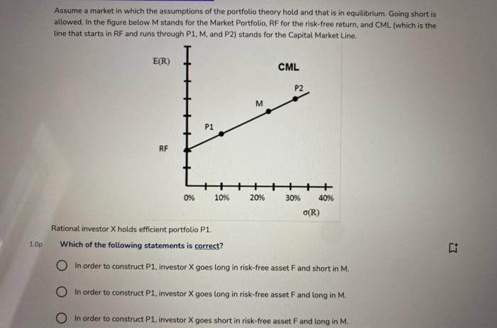 Assume A Market In Which The Assumptions Of The Portfolio Theory Hold And That Is In Equilibrium Going Short Is Allowed 1