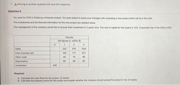 Moving To Another Question Will Save This Response Question 6 You Work For Dxg In Dubai As A Financial Analyst You Wer 1