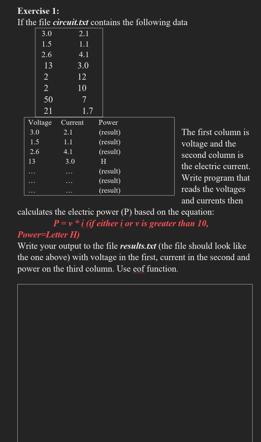 Exercise 1 If The File Circuit Txt Contains The Following Data 3 0 2 1 1 5 1 1 2 6 4 1 13 3 0 2 12 2 10 50 7 21 1 7 Vol 1
