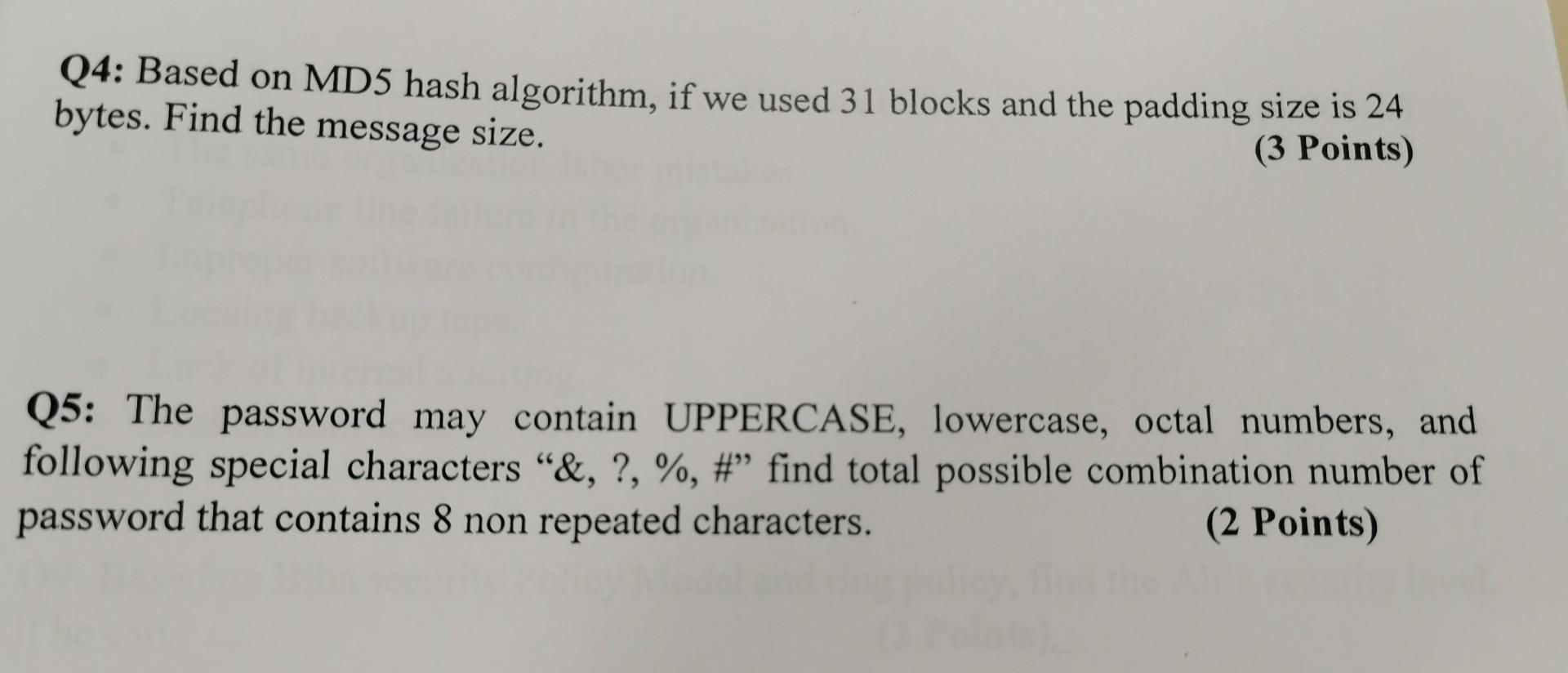 Q4 Based On Md5 Hash Algorithm If We Used 31 Blocks And The Padding Size Is 24 Bytes Find The Message Size 3 Points 1