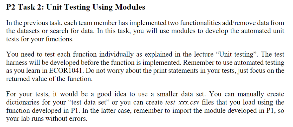 P2 Task 2 Unit Testing Using Modules In The Previous Task Each Team Member Has Implemented Two Functionalities Add Rem 1