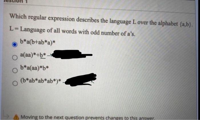 Which Regular Expression Describes The Language L Over The Alphabet A B L Language Of All Words With Odd Number Of A 1