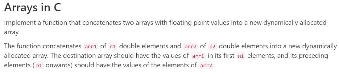 C Programming Arrays In C Implement A Function That Concatenates Two Arrays With Floating Point Values Into A New Dynami 1