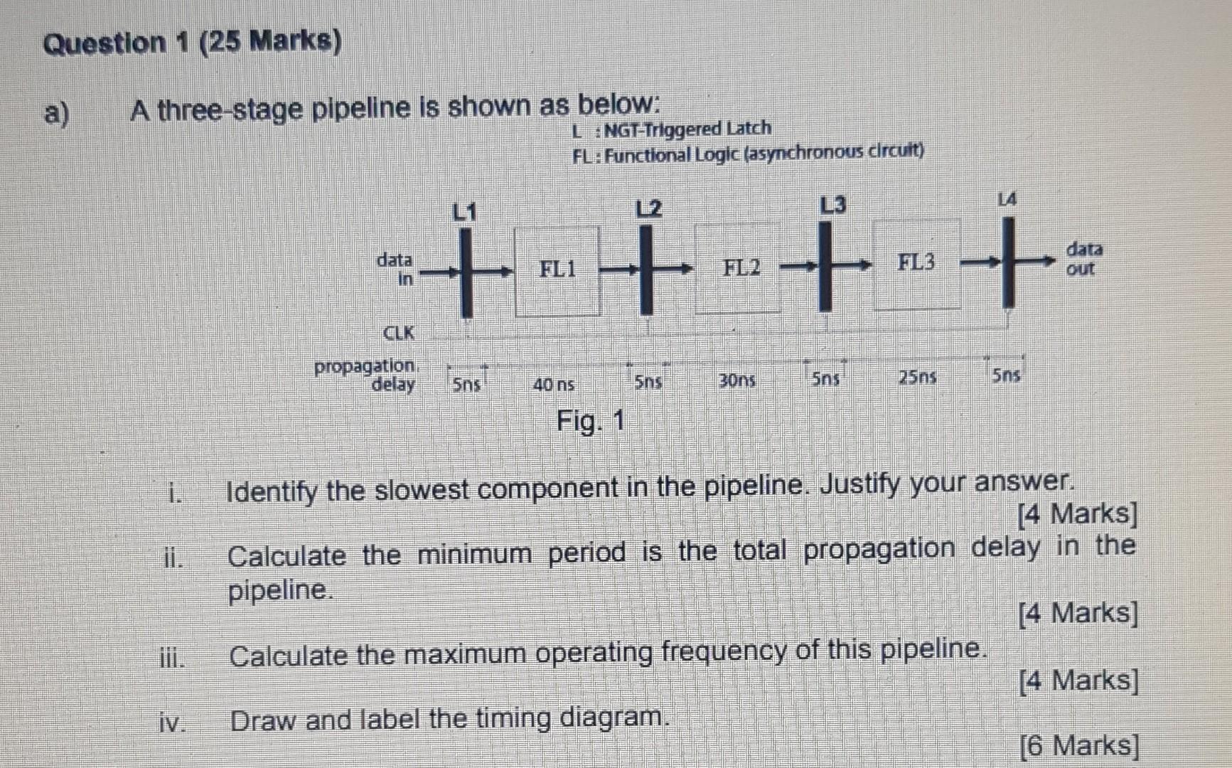 Question 1 25 Marks A A Three Stage Pipeline Is Shown As Below L Ngt Triggered Latch Fl Functional Logic Asynchr 1