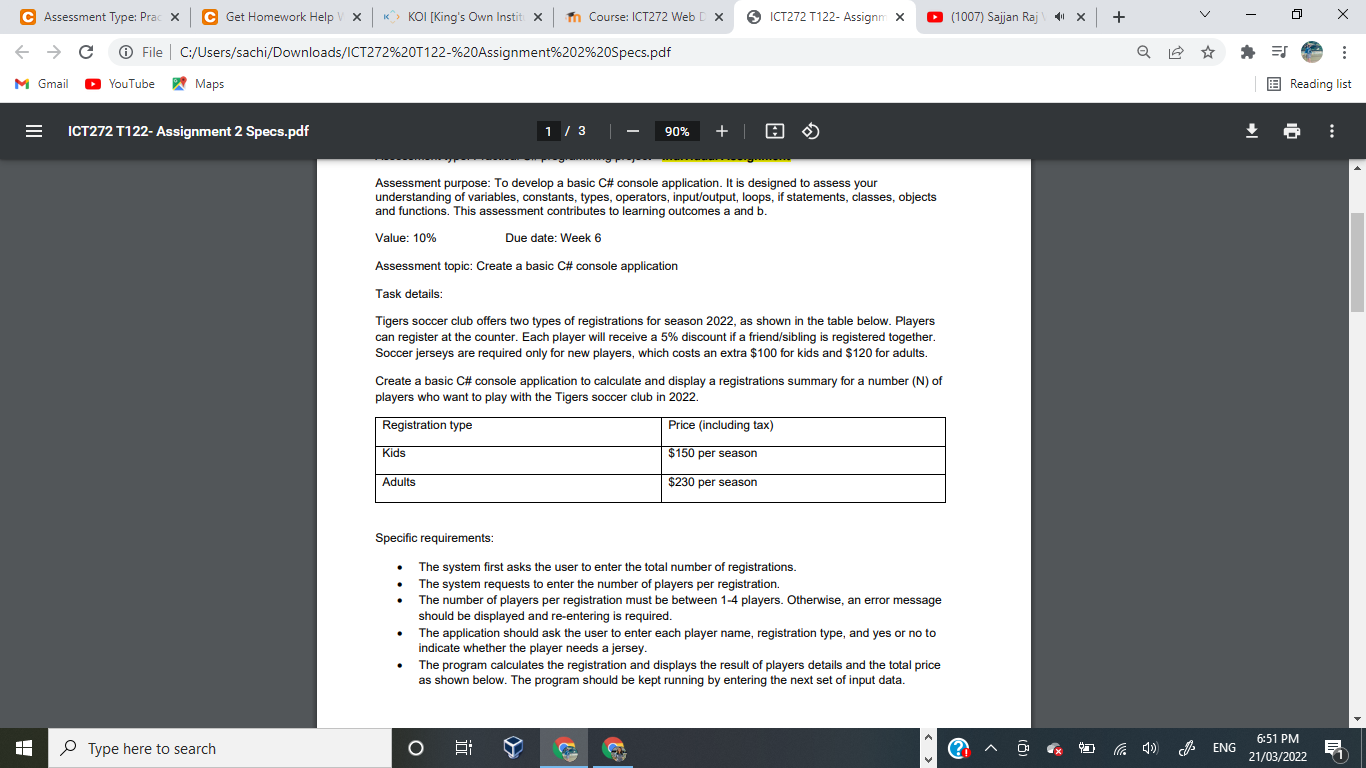 C Assessment Type Pra X C Get Homework Helpx Koi King S Own Instit X In Course Ict272 Web D Ict272 T122 Assignm X 1