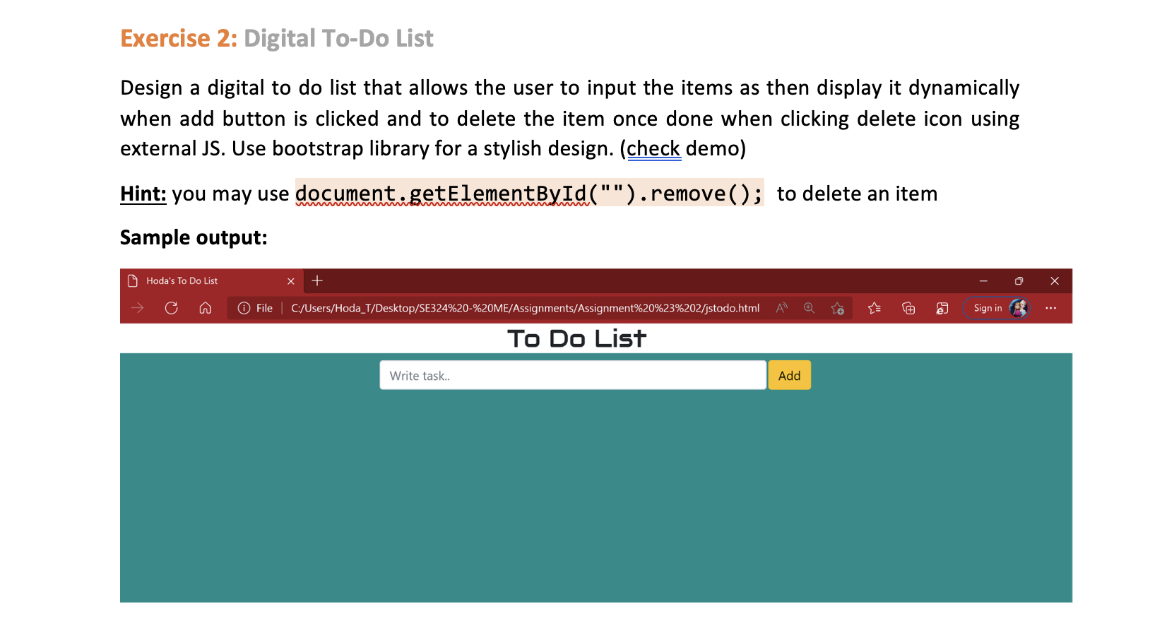 Exercise 2 Digital To Do List Design A Digital To Do List That Allows The User To Input The Items As Then Display It Dy 1