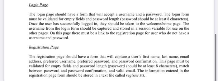 Login Page The Login Page Should Have A Form That Will Accept A Username And A Password The Login Form Must Be Validate 1