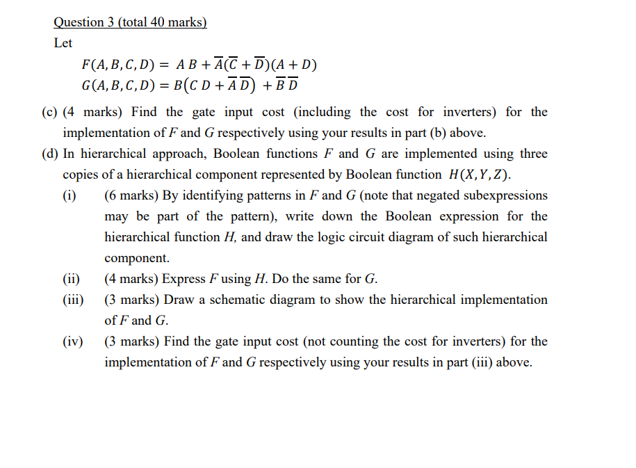 Question 3 Total 40 Marks Let F A B C D A B At D A D G A B C D B Cd Ad Bd C 4 Marks Find The Gate I 1