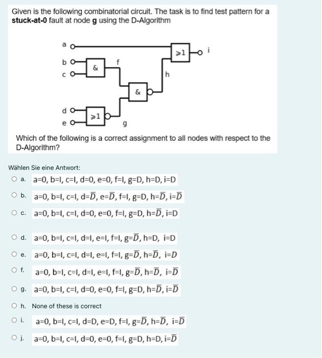 Given Is The Following Combinatorial Circuit The Task Is To Find Test Pattern For A Stuck At O Fault At Node G Using Th 1