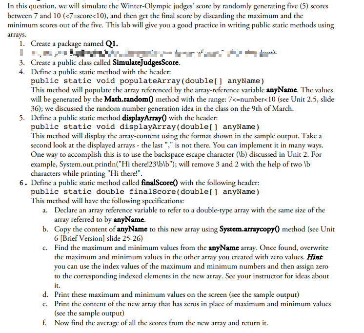 In This Question We Will Simulate The Winter Olympic Judges Score By Randomly Generating Five 5 Scores Between 7 And 1