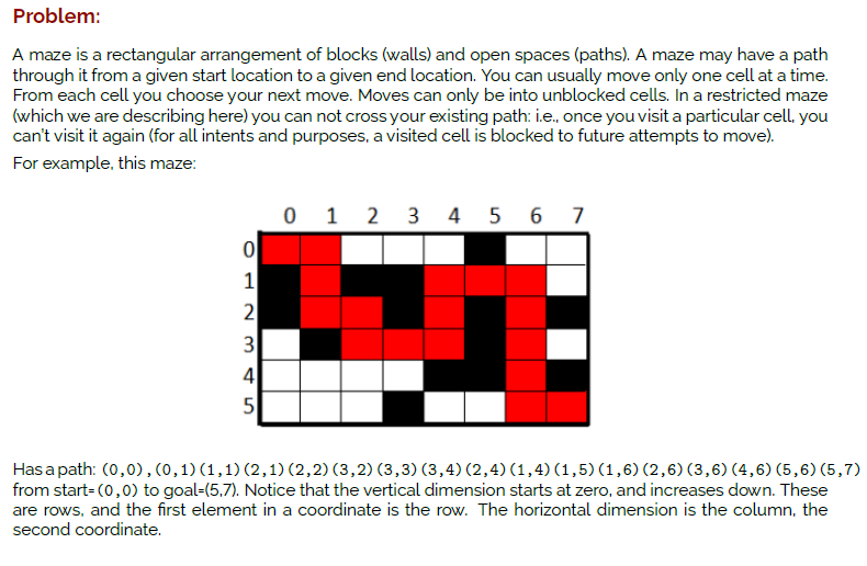 Problem A Maze Is A Rectangular Arrangement Of Blocks Walls And Open Spaces Paths A Maze May Have A Path Through I 1