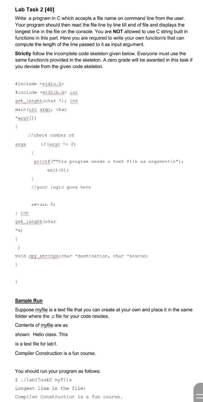 Lab Task 2 40 Write A Program In C Which Accepts A File Name On Command Line From The User Your Program Should Then R 1