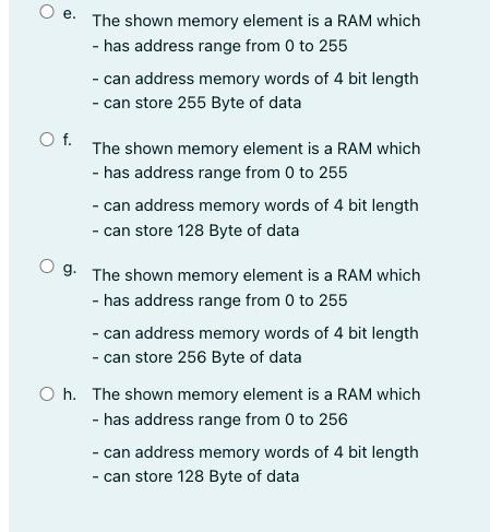 Which Of The Following Is A Correct Characterization Of The Shown Memory Element Ram 256 X 4 Na Address Lines Tao A1 A2 2