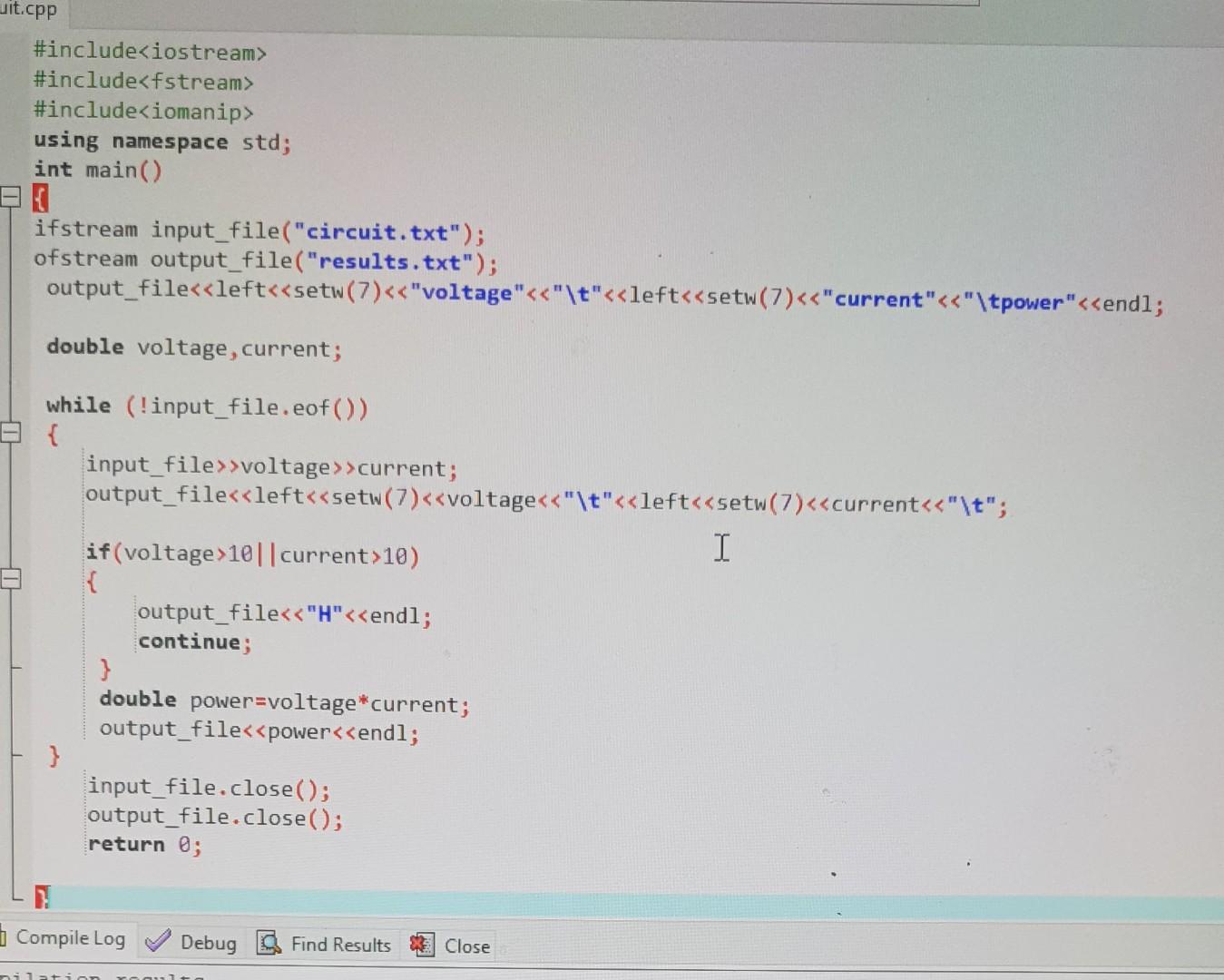 Uit Cpp Include Iostream Include Fstream Include Iomanip Using Namespace Std Int Main Ifstream Input File Circ 1