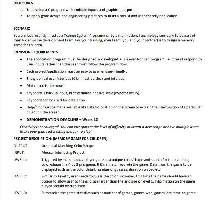 Objectives 1 To Develop A C Program With Multiple Inputs And Graphical Output 2 To Apply Good Design And Engineering 1