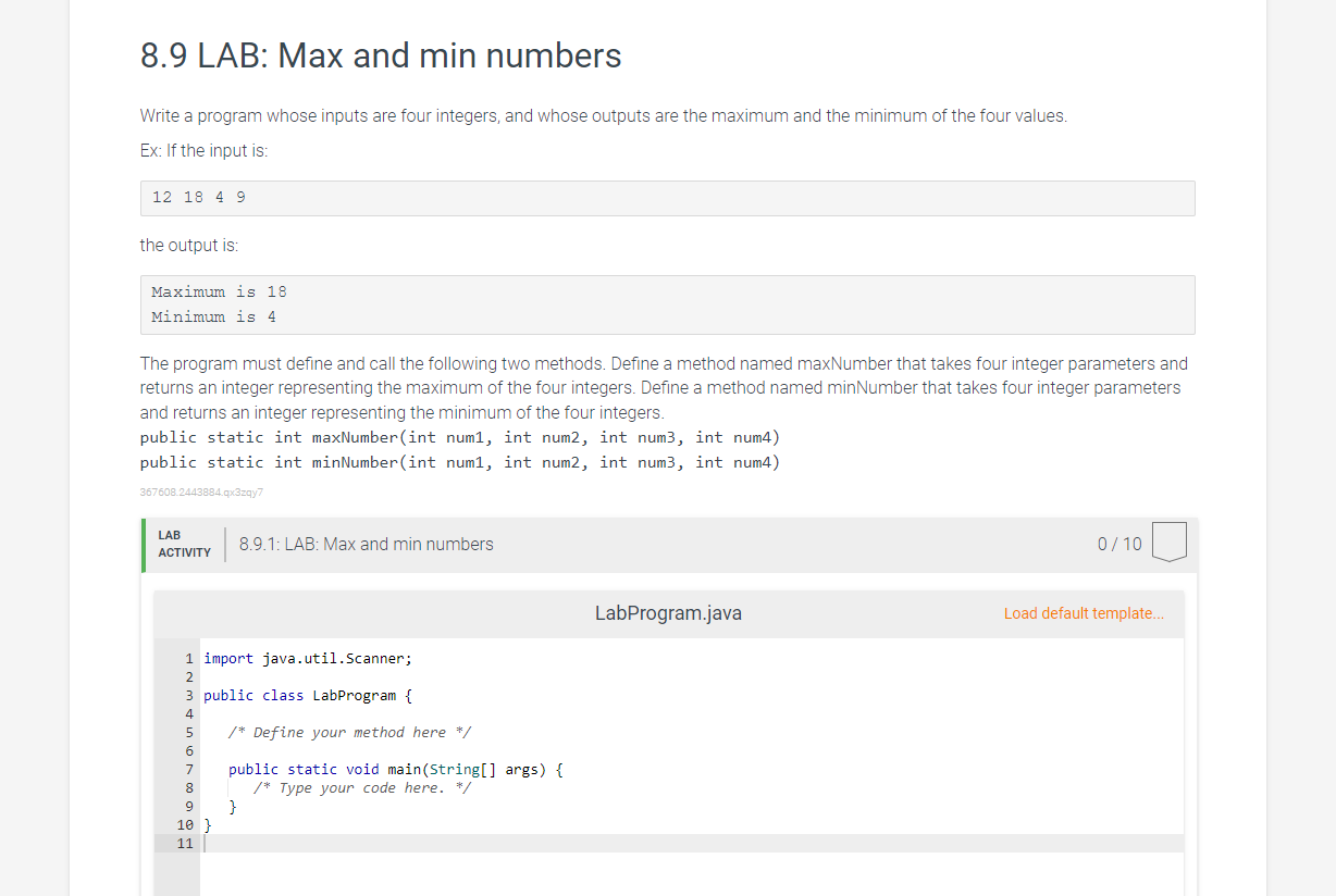 8 9 Lab Max And Min Numbers Write A Program Whose Inputs Are Four Integers And Whose Outputs Are The Maximum And The M 1