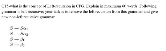 Q15 What Is The Concept Of Left Recursion In Cfg Explain In Maximum 60 Words Following Grammar Is Left Recursive Your 1
