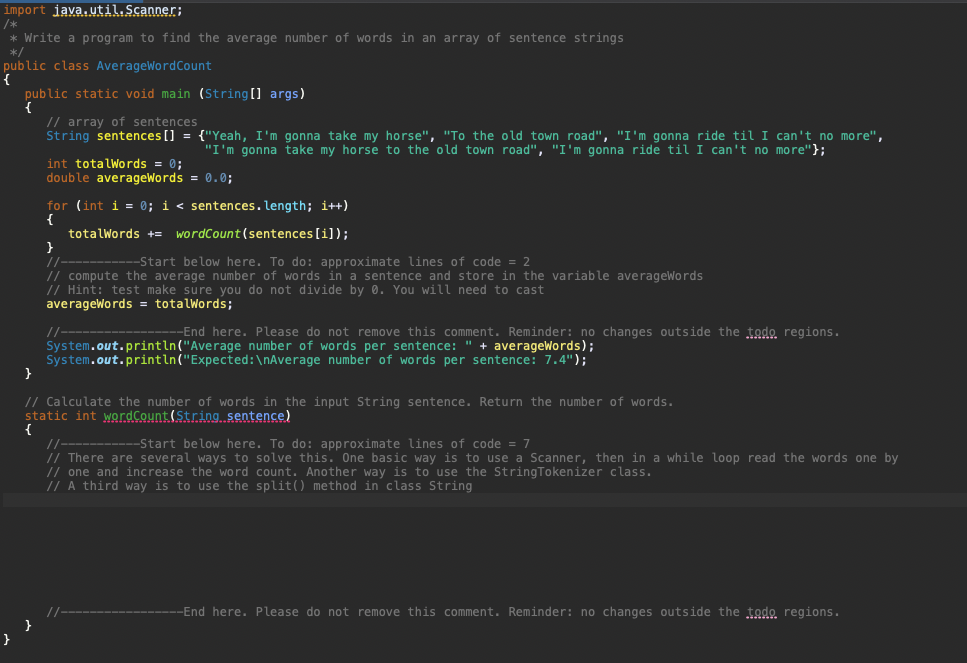 Import Java Util Scanner Write A Program To Find The Average Number Of Words In An Array Of Sentence Strings Pu 1