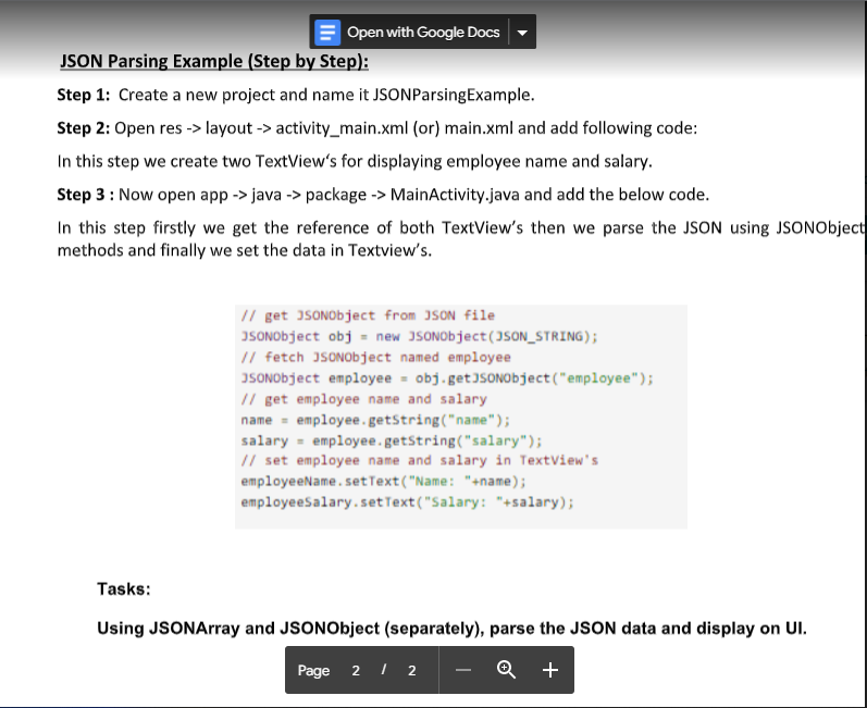 Open With Google Docs Json Parsing Example Step By Step Step 1 Create A New Project And Name It Jsonparsingexample 1