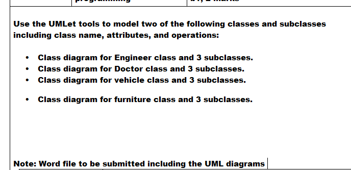 Use The Umlet Tools To Model Two Of The Following Classes And Subclasses Including Class Name Attributes And Operation 1