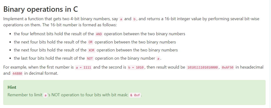 Binary Operations In C Implement A Function That Gets Two 4 Bit Binary Numbers Say A And B And Returns A 16 Bit Intege 1