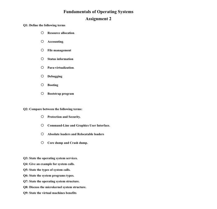 Fundamentals Of Operating Systems Assignment 2 Qi Define The Following Terms O Resource Allocation O Accounting O File 1