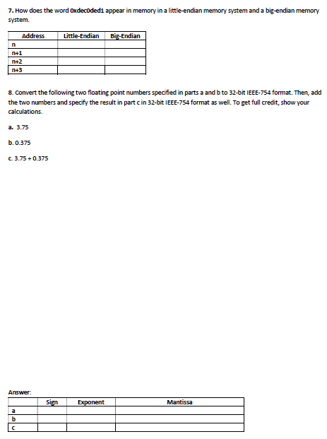 7 How Does The Word Oxdecoded1 Appear In Memory In A Little Endian Memory System And A Big Endian Memory System Little 1