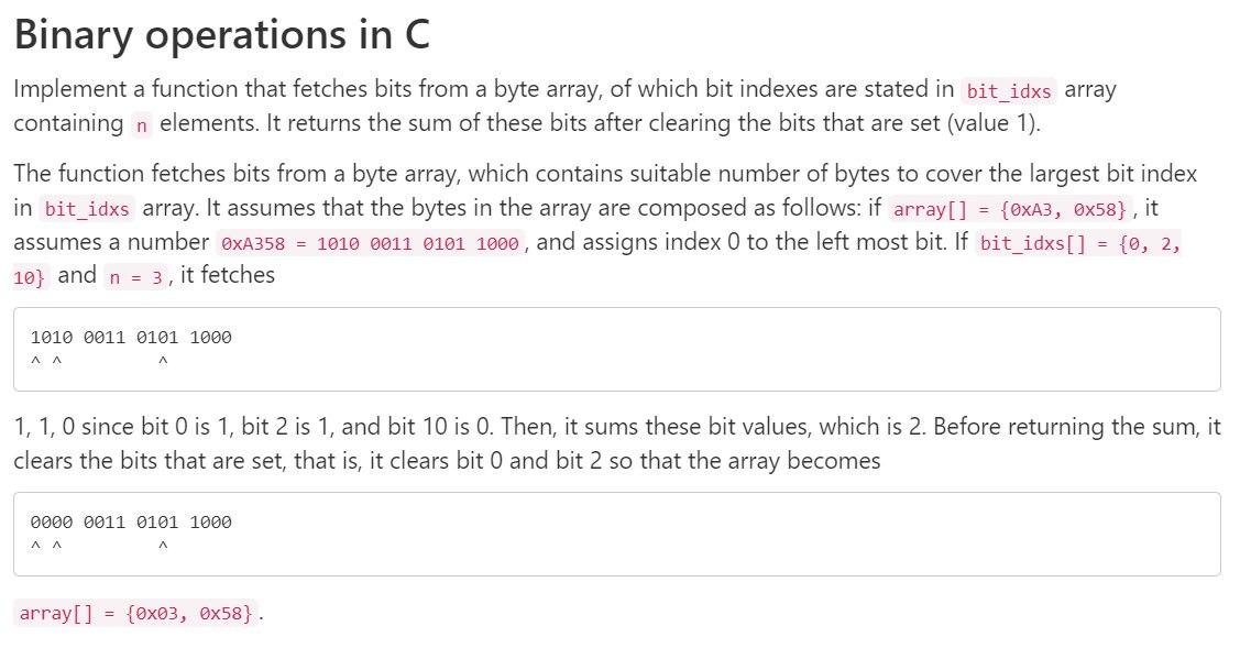 Binary Operations In C Implement A Function That Fetches Bits From A Byte Array Of Which Bit Indexes Are Stated In Bit 1