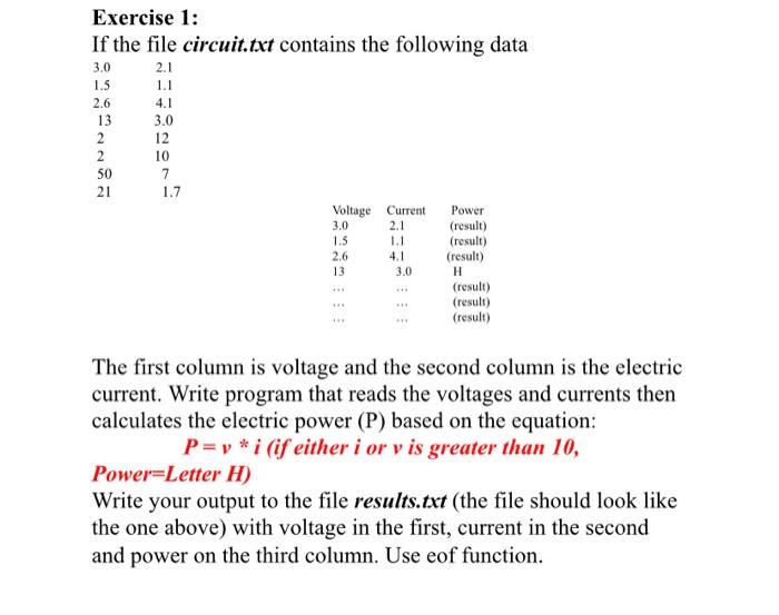 3 0 1 5 4 1 3 0 Exercise 1 If The File Circuit Txt Contains The Following Data 2 1 1 1 2 6 13 2 12 2 10 50 7 21 1 7 Vol 1