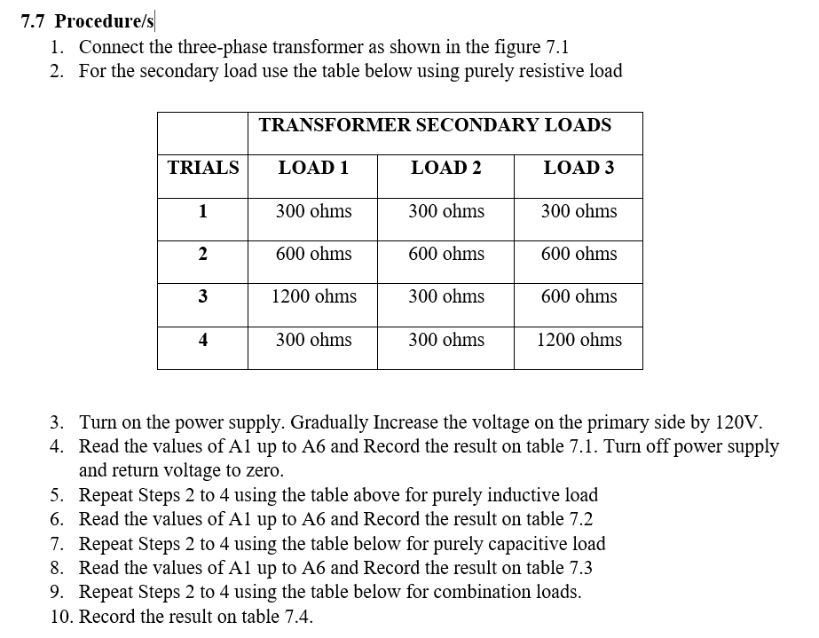 For Wye For Delta Vi 3v 1 10 1 1310 7 5 Materials Equipment 1 Labvolt Power Supply 1 Labvolt Three Phase 3