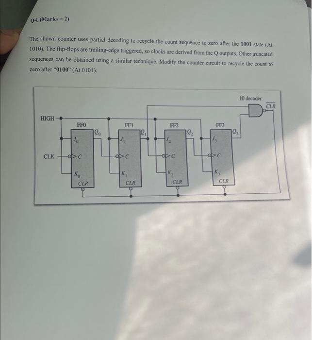 04 Marks 2 The Shown Counter Uses Partial Decoding To Recycle The Count Sequence To Zero After The 1001 State At 10 1