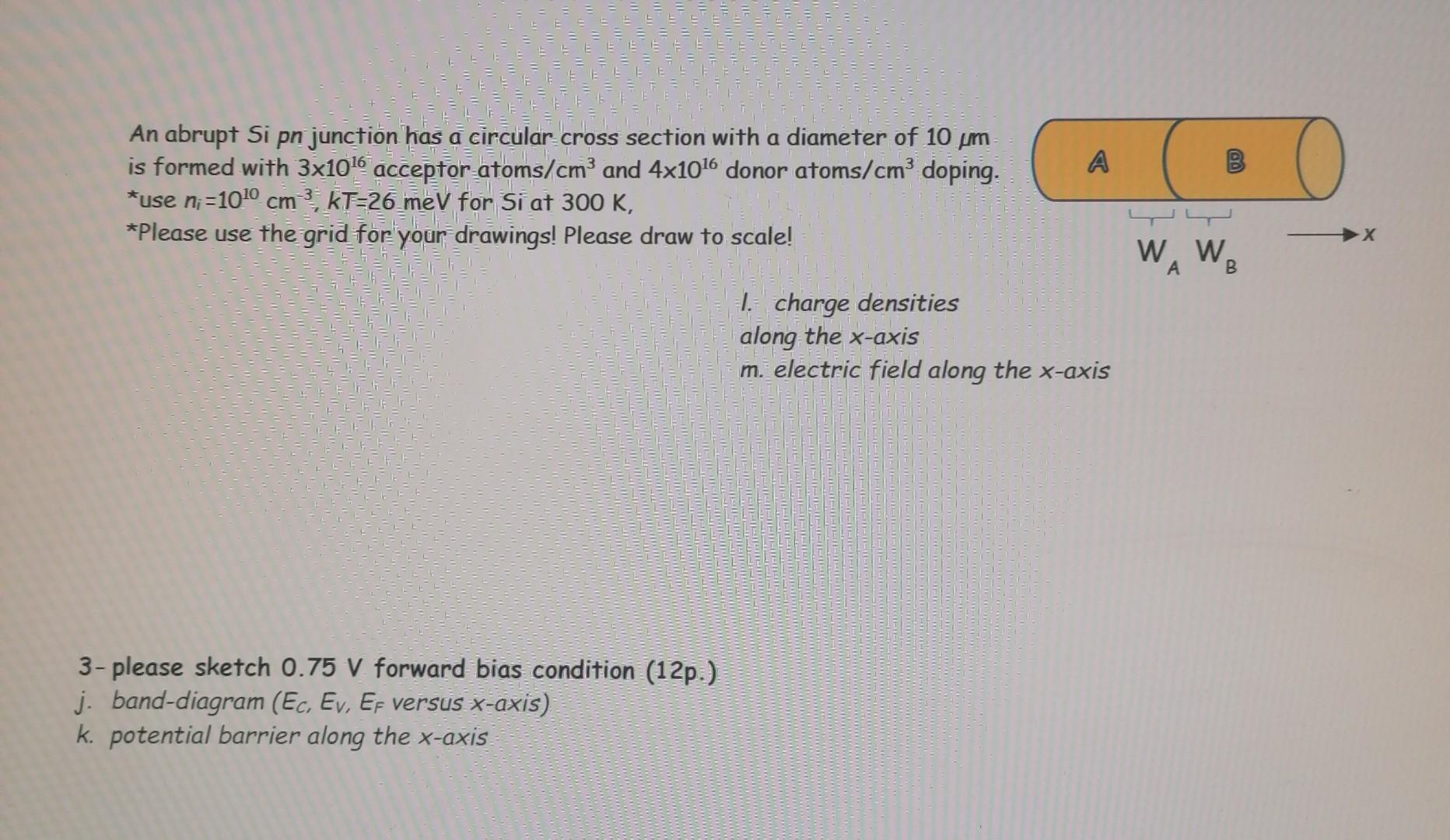 A A B An Abrupt Si Pn Junction Has A Circular Cross Section With A Diameter Of 10 M Is Formed With 3x1016 Acceptor Atoms 1