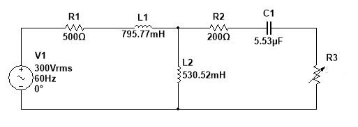 R2 R1 M 5000 L1 795 77mh C1 He 5 53pf 2000 R3 V1 300 Vrms 60hz 0 L2 3530 52mh 1