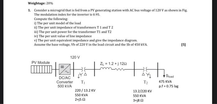 Weightage 20 1 Consider A Microgrid That Is Fed From A Pv Generating Station With Ac Bus Voltage Of 120 V As Shown In 1